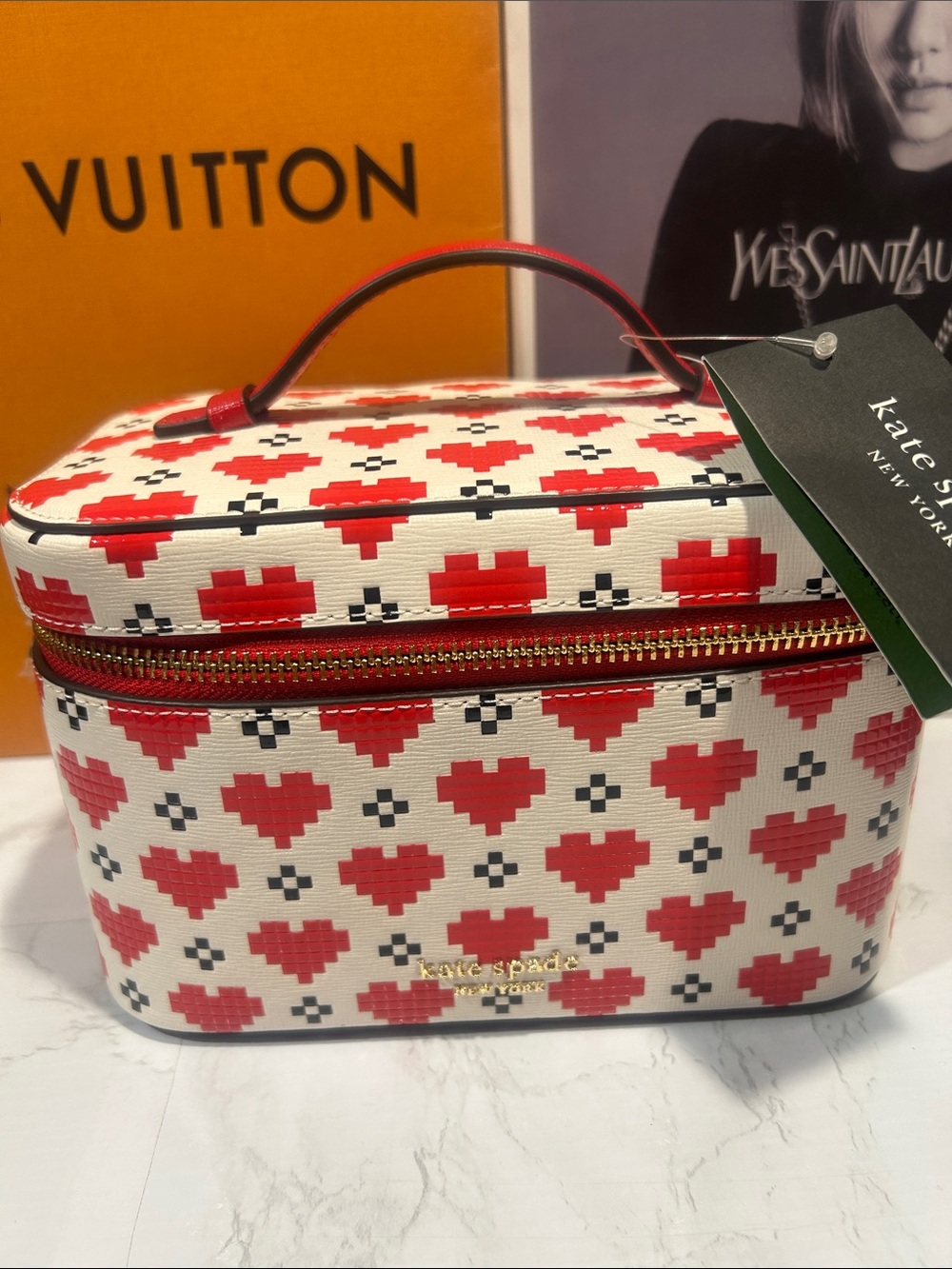 kate spade Devin Pixel Heart Cosmetic Case